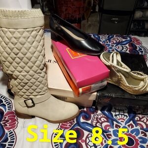 Quilted Beige Knee-High Boots